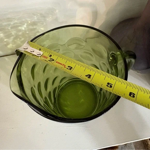 Vintage Hazel-Atlas Eldorado Avocado Green Glass Circle Pattern Pitcher Jug - Picture 9 of 10